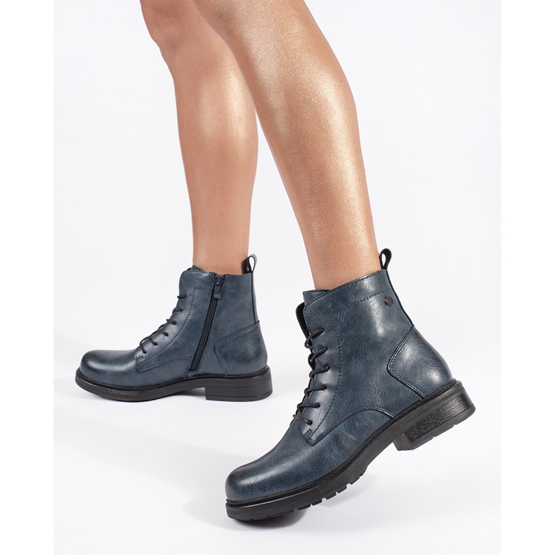 Mornarskoplave ženske kožne gležnjače na vezanje Sergio Leone plava 1