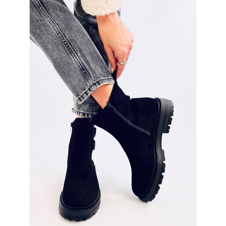 Lanier crne gležnjače od brušene kože crna 1