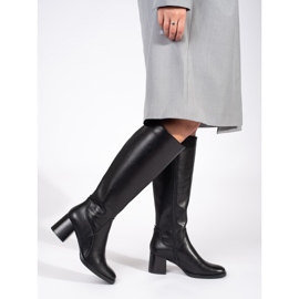 Crne klasične kožne ženske čizme na visoku petu marke Sergio Leone crno 1