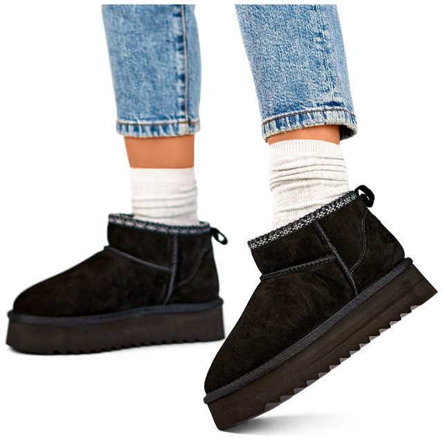 Crne kožne čizme za snijeg, ženske izolirane zimske čizme crna 2