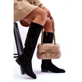 Čizme s ravnom petom od brušene kože crne Eelin crno 1