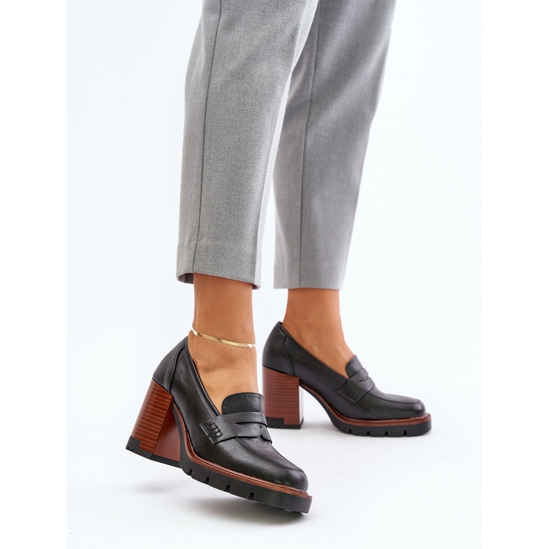 Ženske cipele na visoku petu od eko kože, crne Vinceza 58105 crna 2