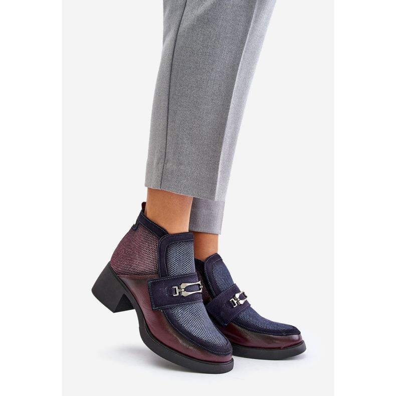 Kožne ženske čizme na masivnu petu s ukrasom Maciejka 06747-23 Bordo-tamno plava crvena 1