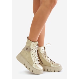 Kožne gležnjače na platformu Maciejka 06751-25 zlatne zlatni 1