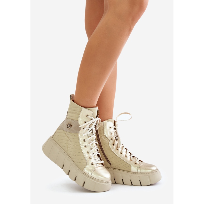 Kožne gležnjače na platformu Maciejka 06751-25 zlatne zlatna 1