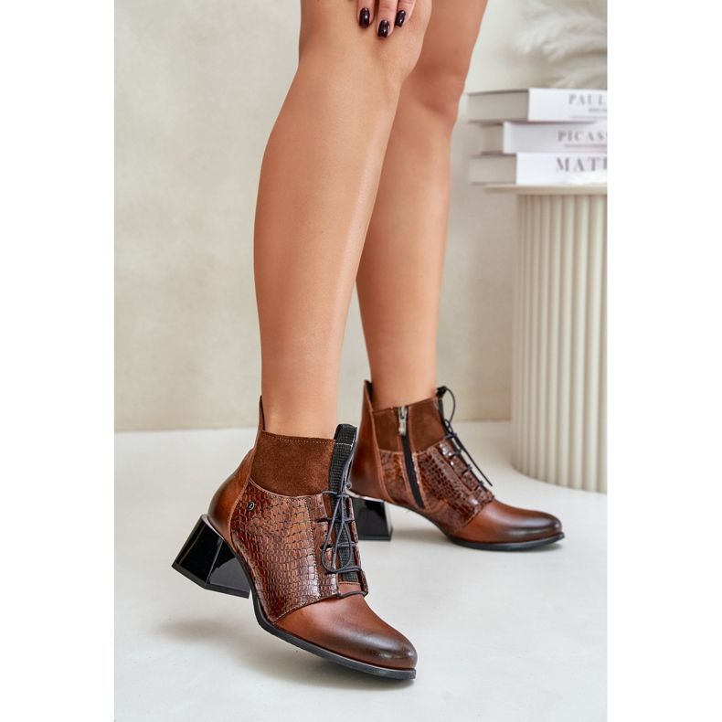 Zazoo 60503 Smeđe kožne čizme na visoku petu smeđa 2