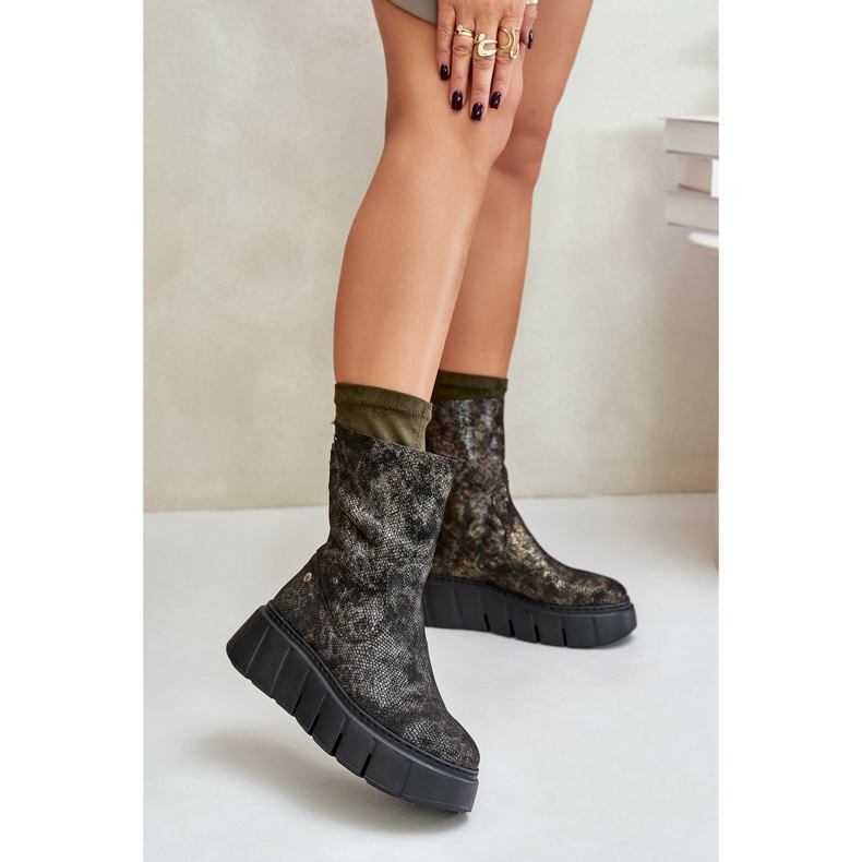 Kožne ženske čizme na masivnoj platformi Maciejka 06766-09 Kaki zelena 2