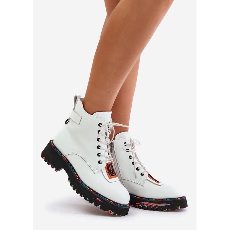 Ženske kožne trapper čizme s patentnim zatvaračem Artiker 55C0515 Bijele bijela 1