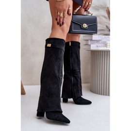 Crne Urelli izolirane čizme na visoku petu s okrenutim gornjim dijelom crno 1