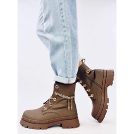 Čizme na vezanje od Lohan kaki smeđa 2