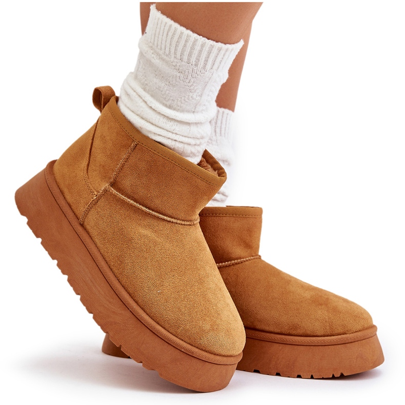 News Niske ženske snježne čizme na platformi izolirane od krzna deva smeđa 5