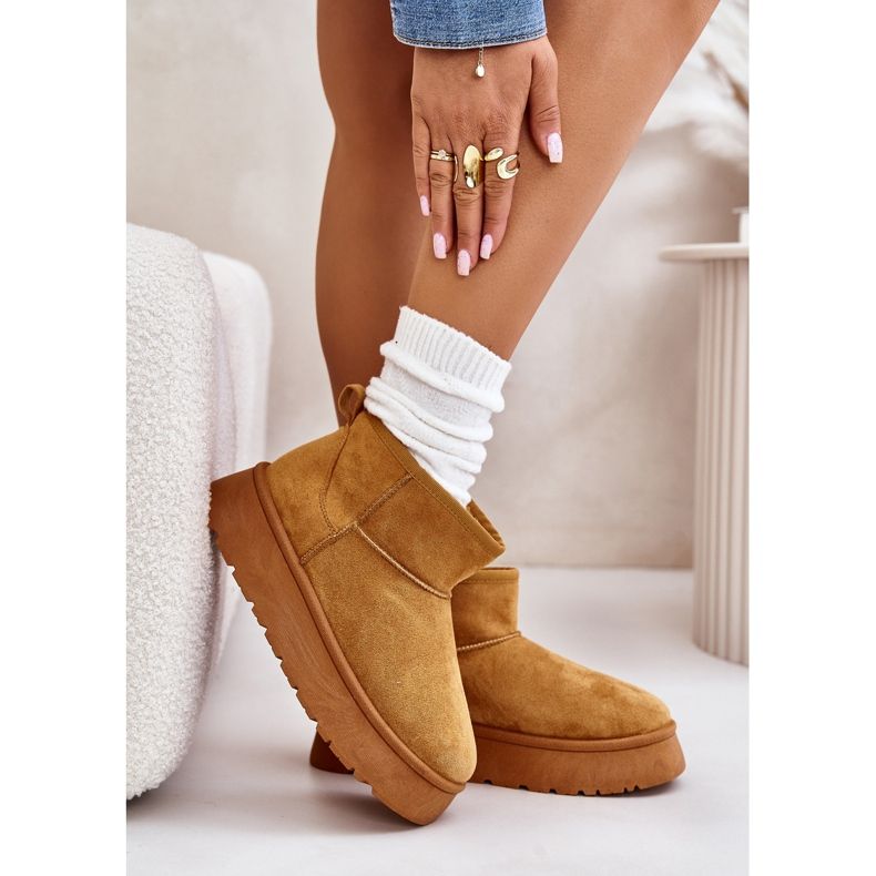 News Niske ženske snježne čizme na platformi izolirane od krzna deva smeđa 2