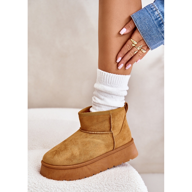 News Niske ženske snježne čizme na platformi izolirane od krzna deva smeđa 3