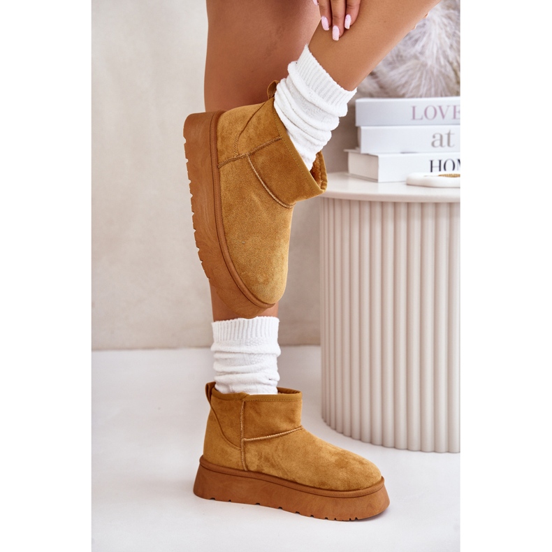 News Niske ženske snježne čizme na platformi izolirane od krzna deva smeđa 4