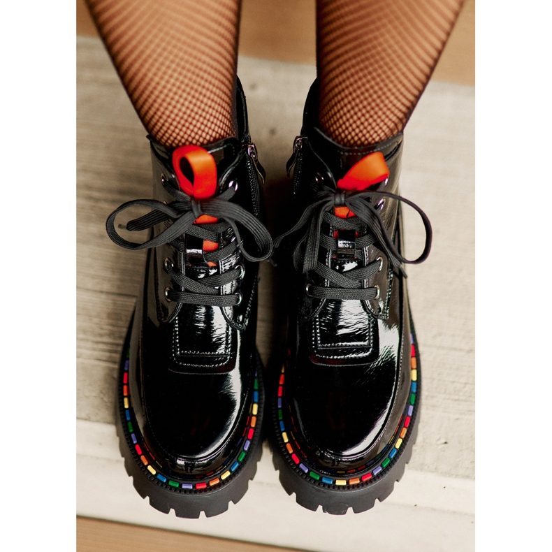 Crne anafra kožne lakirane radne čizme s patentnim zatvaračem crna 2