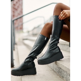 Ženske čizme iznad koljena na platformu i na tanku Vinceza 58342 Crne crna 2