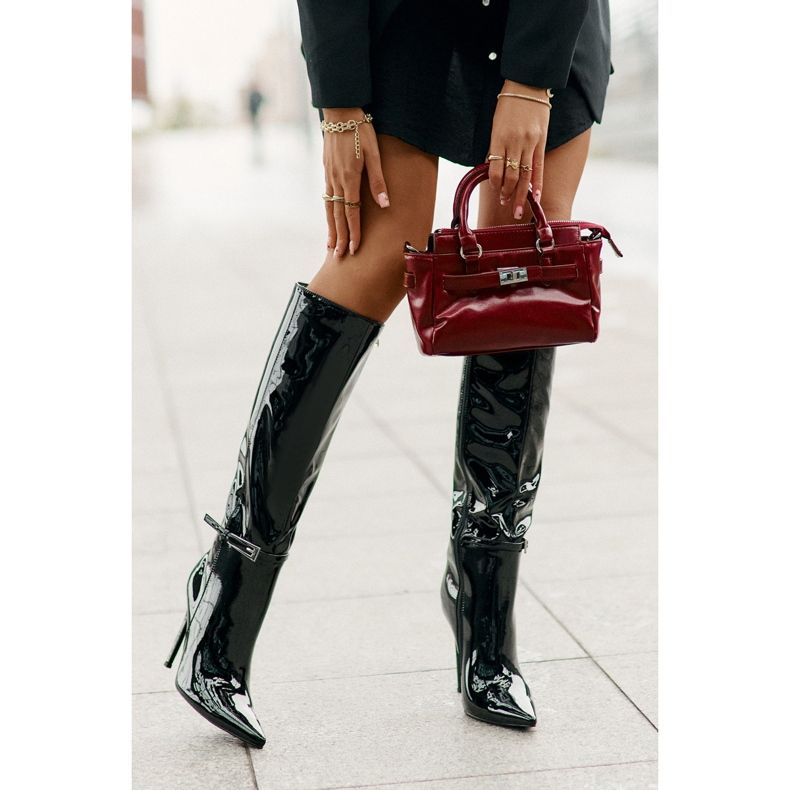 Lakirane izolirane čizme na visoku petu s kopčom, crne Tameliae crno 2