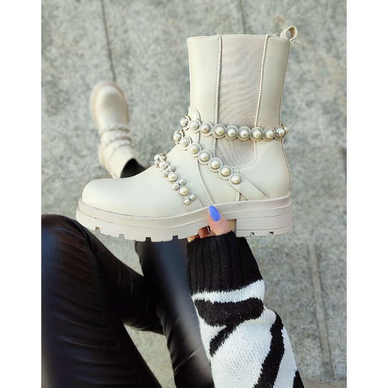 Ženske Chelsea čizme s biserima, bež 58090-1BE 2