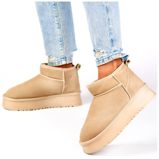 Ženske kožne gležnjače, čizme za snijeg od brušene kože, bež XF-159L.BE 2