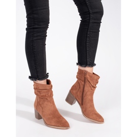 Smeđe gležnjače od brušene kože s gornjištem na volane smeđa 2