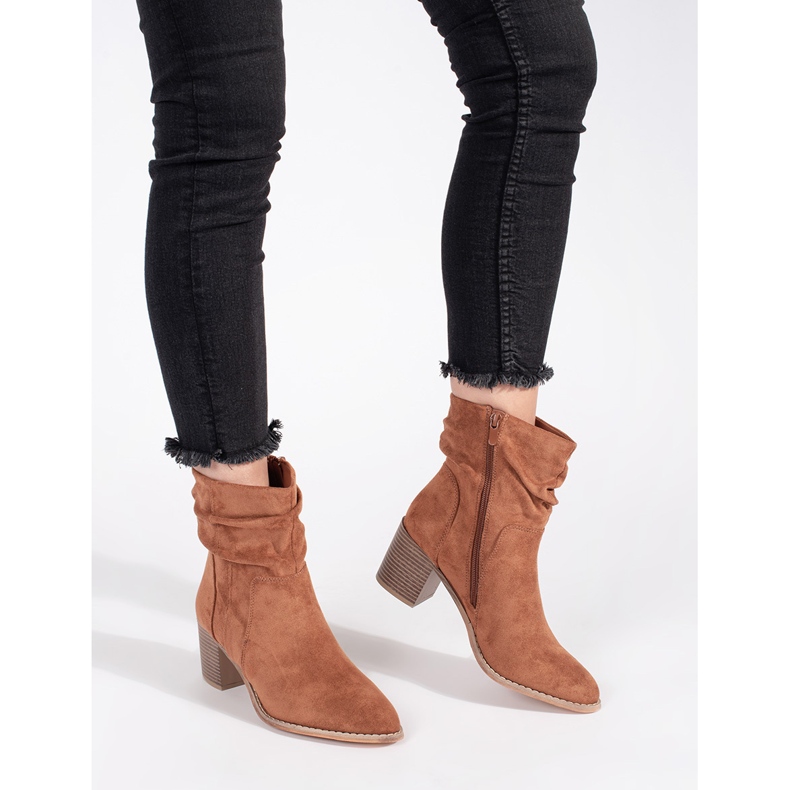 Smeđe gležnjače od brušene kože s gornjištem na volane smeđa 2