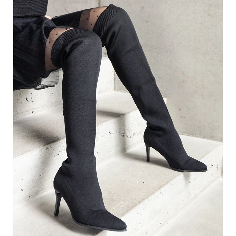 Crne čizme s natikačama na visoku petu s elastičnim Atari gornjištem crna 1