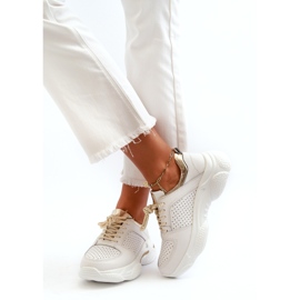 Jezzi Ženske kožne sportske tenisice s debelim potplatom, bijele i zlatne boje bijela 3