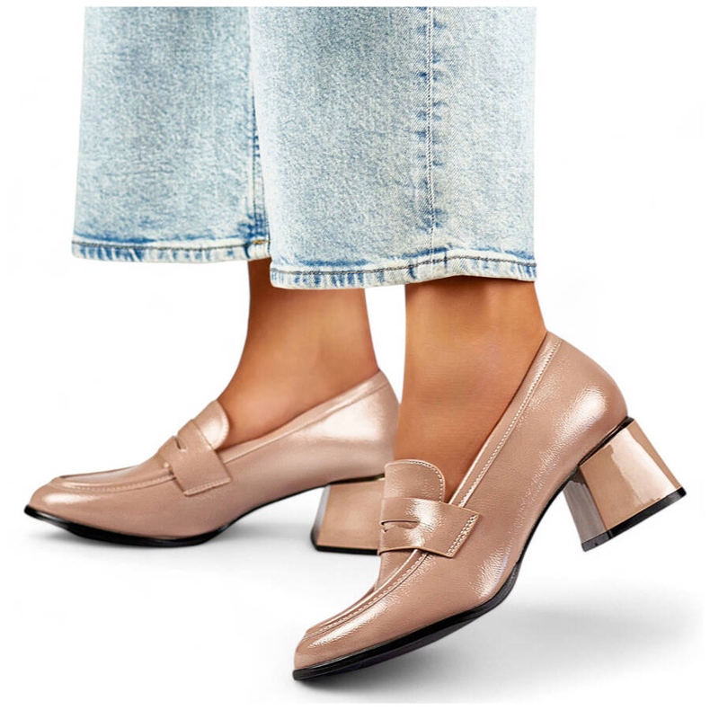 Ženske bež lakirane cipele na visoku petu GD-FL471BE 1