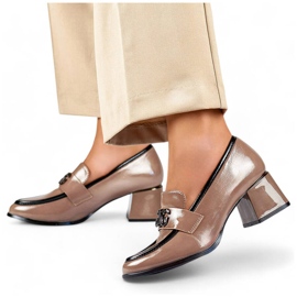 Bež lakirane cipele s niskom petom, ženske cipele s visokom petom 1