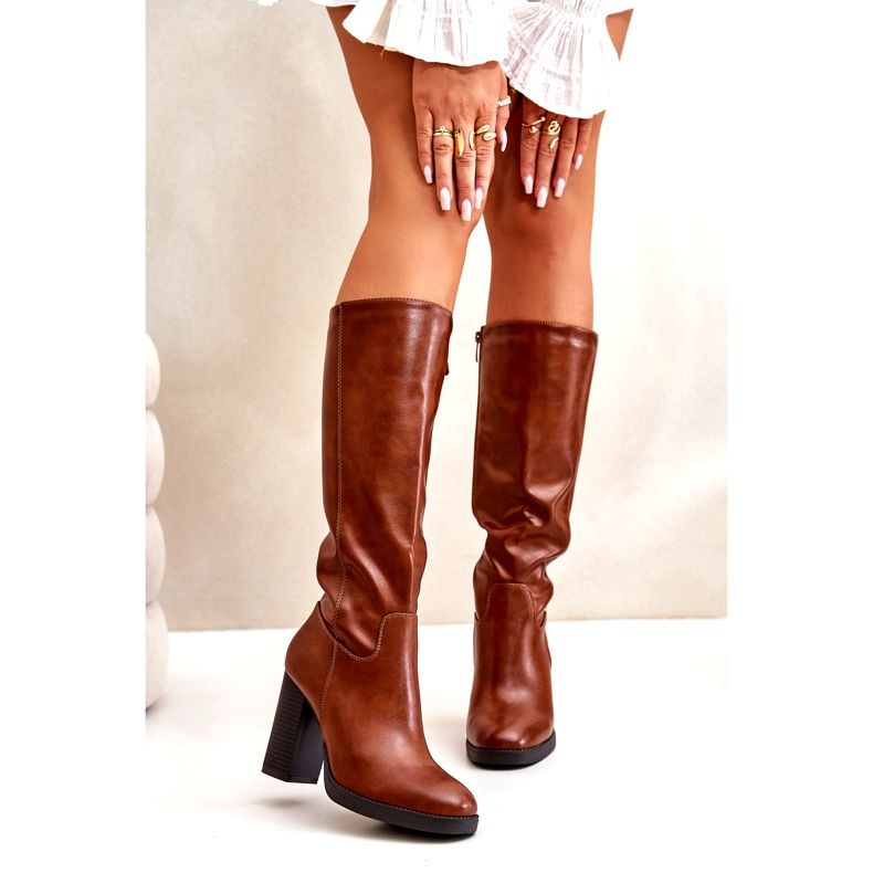 Ženske čizme na stanju eko kože ispred kamile koljena smeđa 6