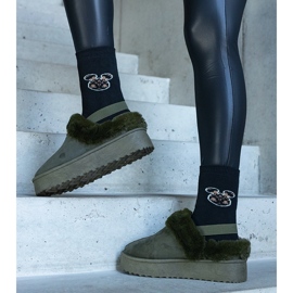 Zelene platform papuče ukrašene krznom i s gumicom na peti, Frank zelena 1