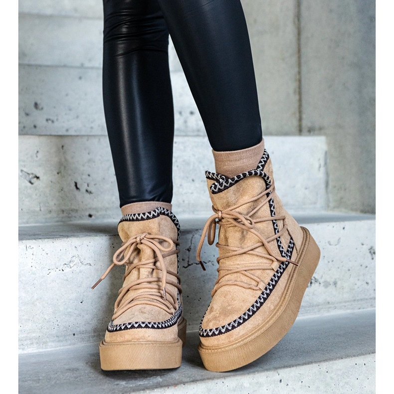 Bež čizme za snijeg s platformom na vezanje ukrašene Mckenzie vezom 1