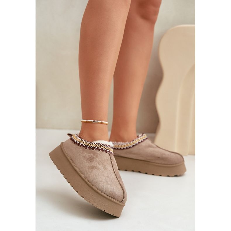 Čizme za snijeg s platformom i vezom, tamno bež Tamilda 1