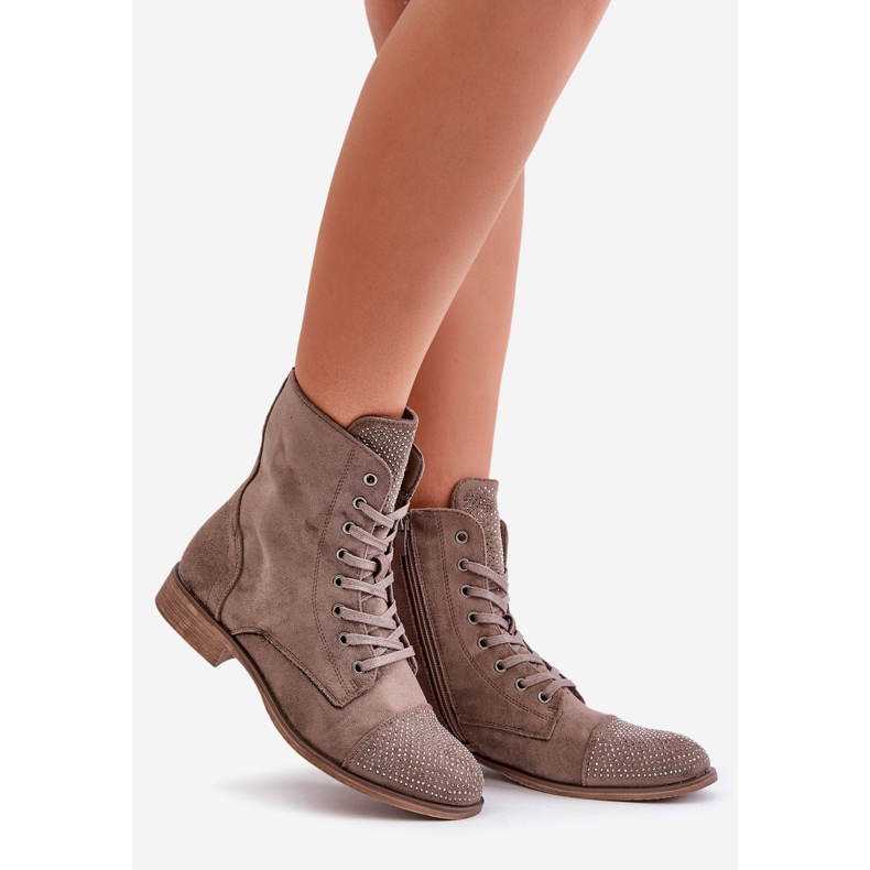 Ukrašene čizme s ravnom petom Ellieo od toplo smeđe ekološke antilop kože smeđa 1