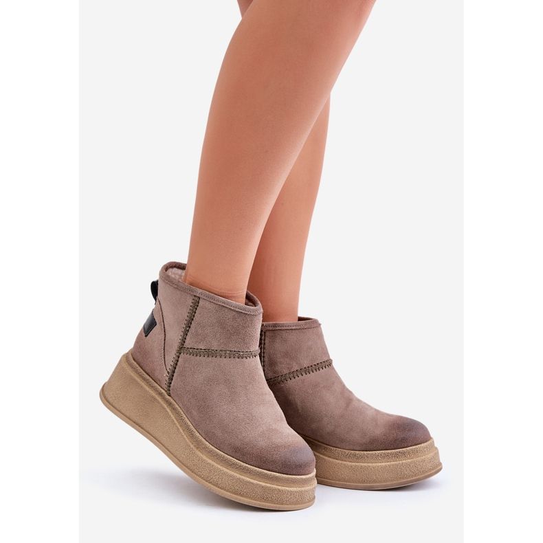 Kožne čizme za snijeg od brušene kože na platformu i na wedge Maciejka 06769-02 Tamno smeđa 1