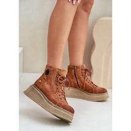 Gležnjače od brušene kože na masivnoj platformi Maciejka 06309-29 Smeđe smeđa 2