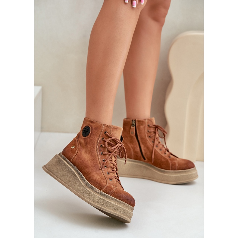 Gležnjače od brušene kože na masivnoj platformi Maciejka 06309-29 Smeđe smeđa 2