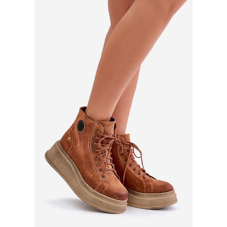 Gležnjače od brušene kože na masivnoj platformi Maciejka 06309-29 Smeđe smeđa 1