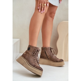 Gležnjače od brušene kože na masivnoj platformi Maciejka 06309-02 Tamno smeđa 2