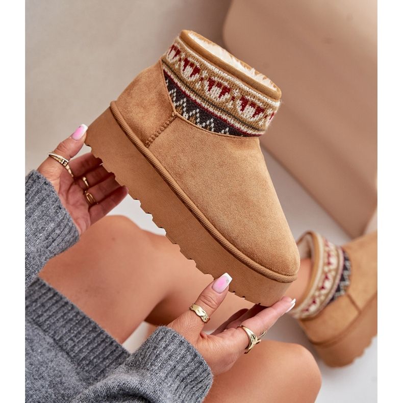 Ženske čizme za snijeg s uzorkom na Camel Avatharia platformi smeđa 2