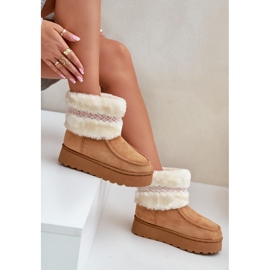 Ženske čizme za snijeg na platformu s krznom i Camel Deepanti uzorkom smeđa 2