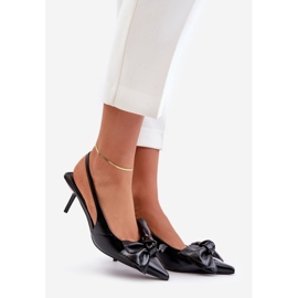 Crne visoke pete od eko kože s mašnom Emirenna crna 1