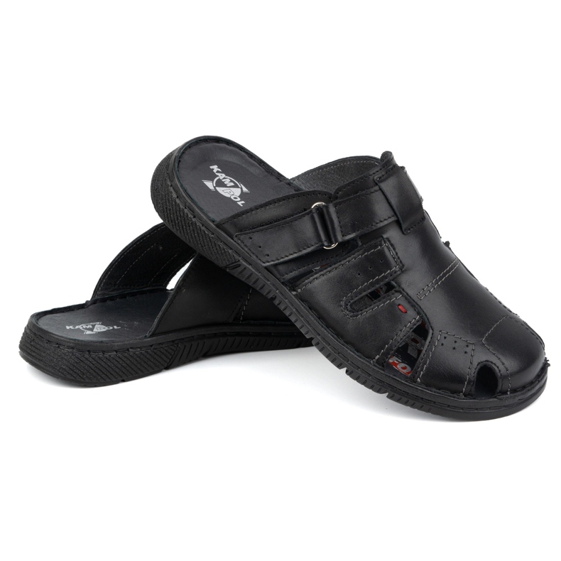 Muške kožne papuče KAMPOL Polskie stogie 221KAM crne crno 2