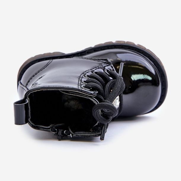 Izolirane lakirane dječje gležnjače s medvjedićem i patentnim zatvaračem, Black Enchanta crna 2