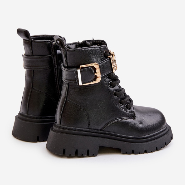 Tople čizme od eko kože za djevojčice s ukrasnim remenom, crne Gilian crna 2