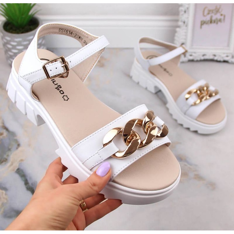 Kožne sandale s lancem Filippo W DS4614 bijela 1