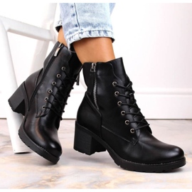 Gležnjače Potocki W WOL177A na visoku petu i platformu, crne crno 2