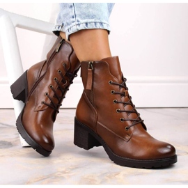 Gležnjače s visokom petom i platformom Potocki W WOL177B boje deve smeđa 2