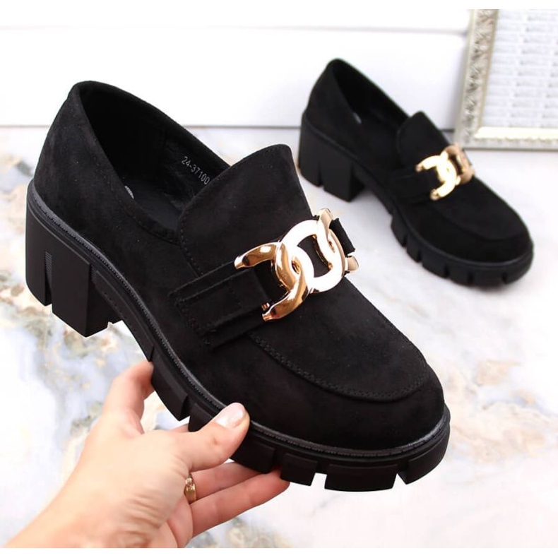 Vinceza W JAN250 mokasine cipele s visokom petom od brušene kože, crne crna 1