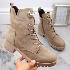 Izolirane gležnjače od brušene kože s visokom petom i platformom M.Daszyński W SAN22, bež 1